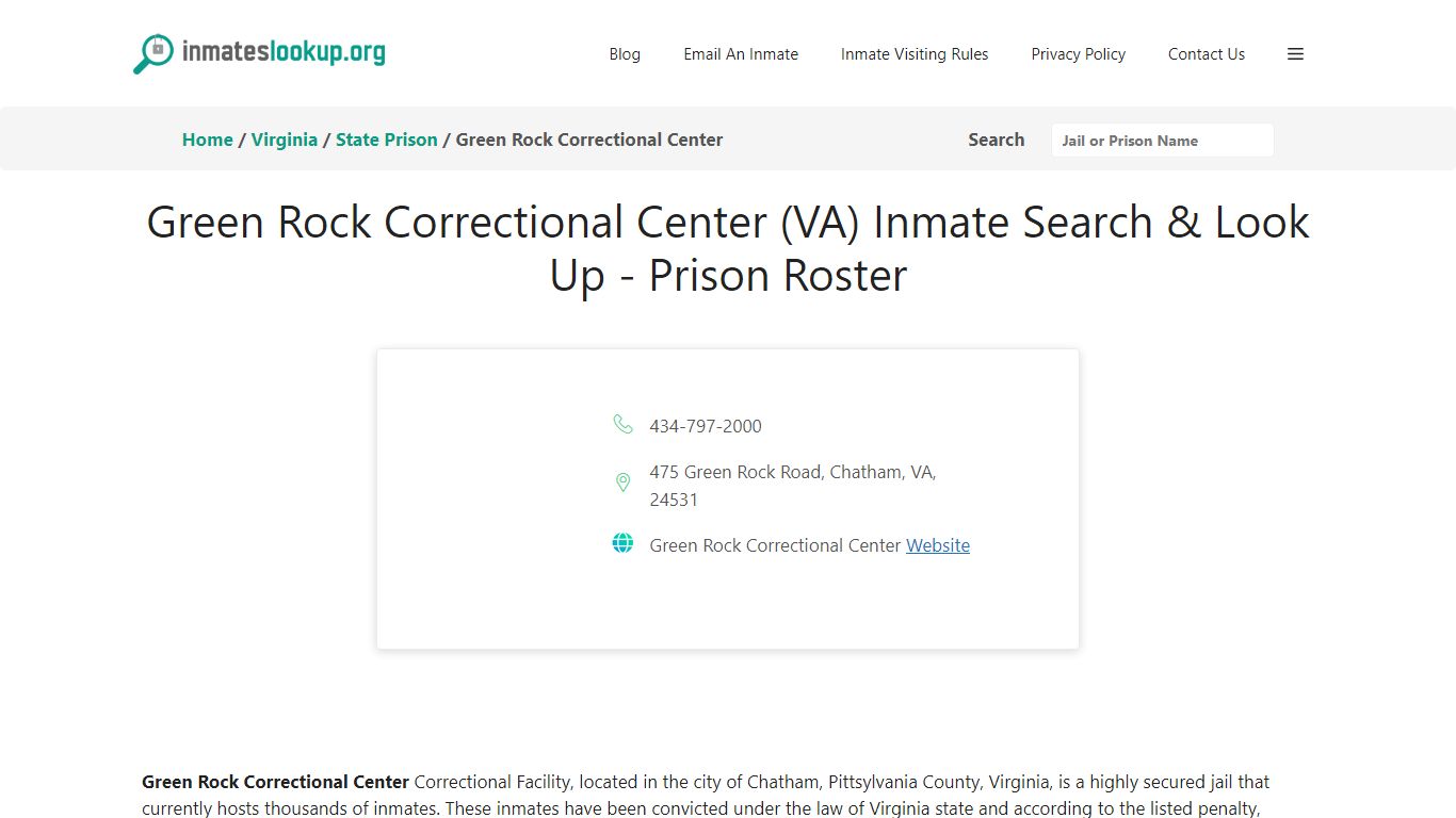 Green Rock Correctional Center (VA) Inmate Search & Look Up - Prison Roster